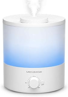MEGAWISE 1.5L Cool Mist Humidifier, 24dB Quiet, Adjustable Mist | 7-Color Light, Frosted Visible Tank, Adjustable Mist Levels, Detachable Design, Easy Cleaning & Top Fill