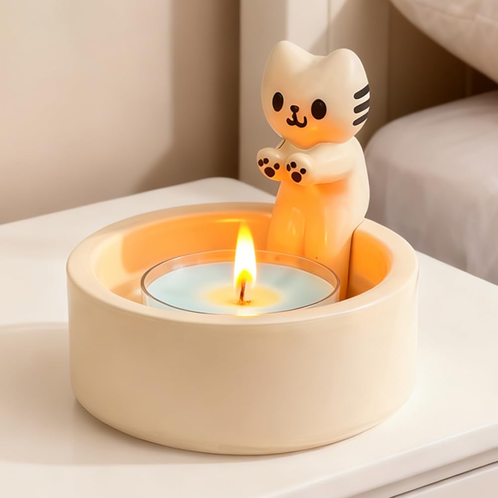 Cat Candle Holder, Cute Scented Candles Holder Decor for Table Centerpiece Cat L