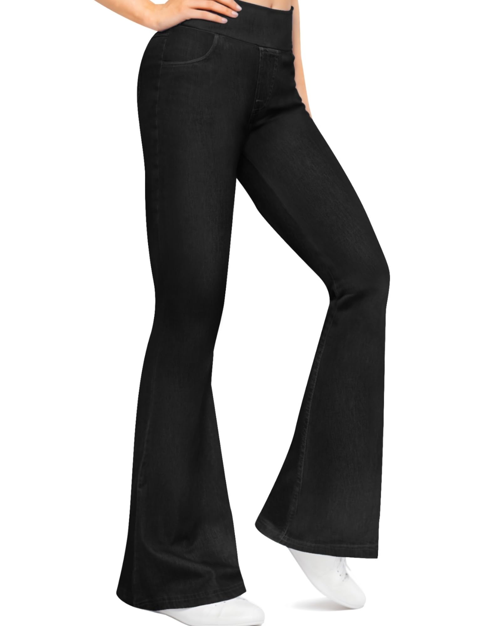 Women High Waist Bell Bottom Stretch High Waist Leggings with Pockets