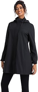 Women's Waterproof Rain Jacket Long Raincoat with Detachable Hood Lightweight Trench Coat Spring Manteau Femme