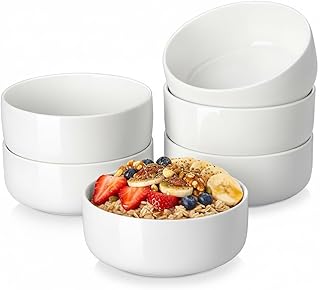 MALACASA 720ml Cereal Bowls Set of 6, Porcelain Bowls for Soup/Salad, White