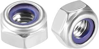 Hex Lock Nuts - M6 x 1mm 316 Stainless Steel Nylon Insert Self Lock Nuts for Fasteners, 10 Pieces Silver Tone