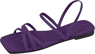 Sandals Women's Flat Square Toe Cap Toe Free Shoes Women's Summer Sandals Elegant Classic Basic Summer Shoes for Women Holiday Casual Beach
