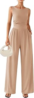 Ekouaer 2026 Womens One Piece Jumpsuits Wide Leg Sleeveless Round Neck Casual Jumpsuits with Pockets