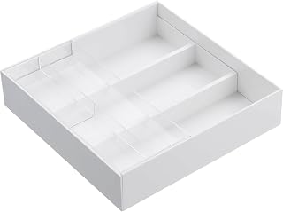Yamazaki 3382 Extendable & Slide Cutlery Tray, Tower, White, Approx. W 9.8 in (25 cm) x D 9.7-17.7 in (24.6-45 cm) x H 2.2 in (5.7 cm), Drawer Cutlery Storage, Extendable Type