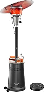 50,000 BTU Patio Heater for Outdoor Use With Adjustable Heat Focusing Top, Portable Propane Patio Heater with Wheels & Sandbox, Stainless Steel Burner for Porch, Deck, Garden, Commercial (Black)