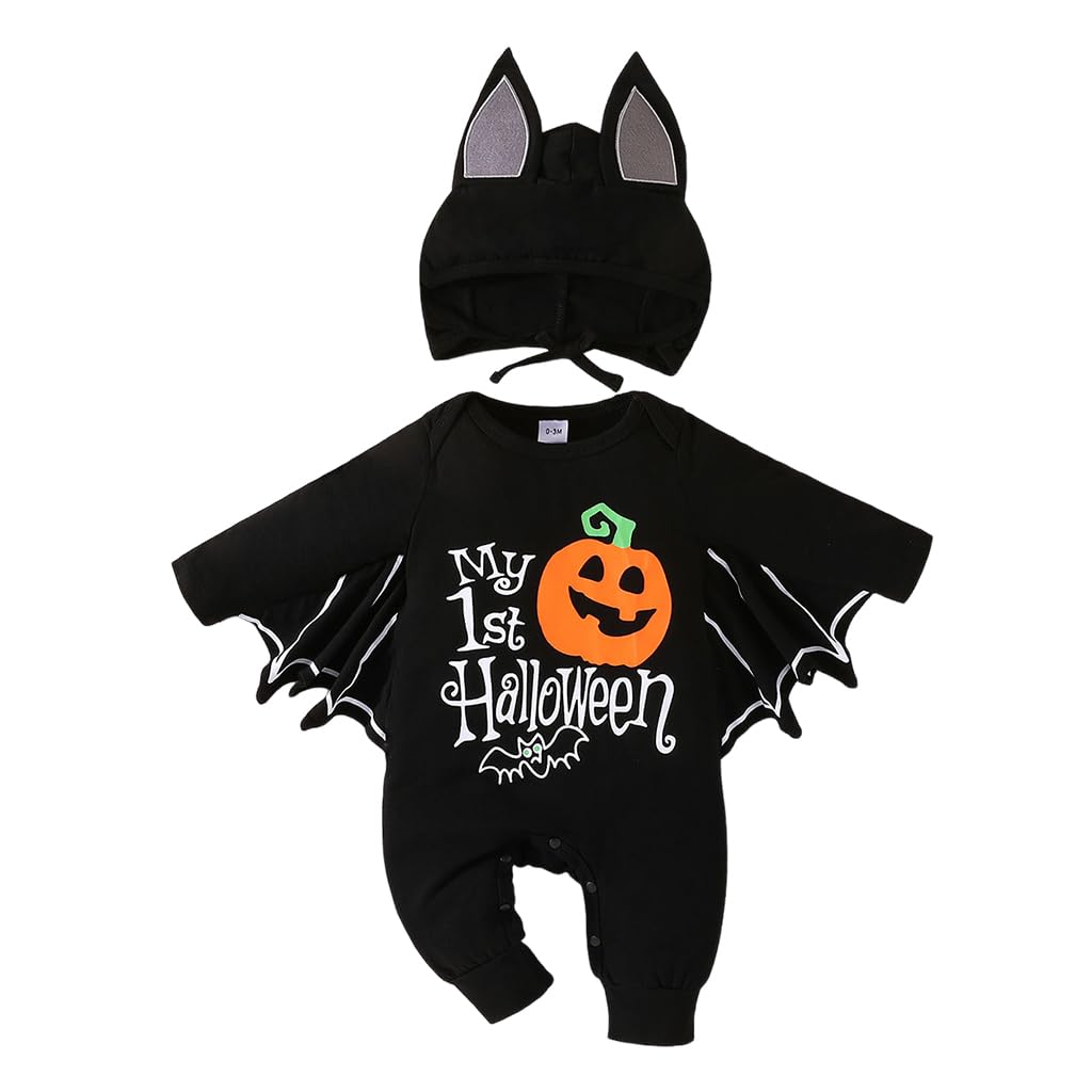 PythJooh Baby Boy Girl My 1st Halloween Bat Romper Jumpsuit Outfits | Unisex Bab