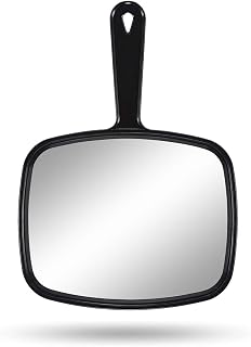 Gladmart 10.3" L x 7.4" W Hand Mirror for Home and Barber, Black | Hand Mirrors with Handle, Barber Accessories, Hair Salon Supplies, Distortion-Free Glass, Makeup Mirror for Women Men