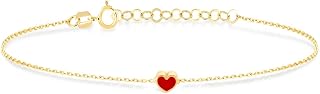Gelin Dainty Red Enamel Heart Bracelet in 10K Solid Gold