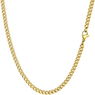 PROSTEEL Men's Necklace Classic Curb Chain 3/6/9/12 mm Wide, Cuban Link Chain, Men's Hip-Hop Chain, Necklace for Men, Boys, Stainless Steel / 18 Carat Gold-Plated 36/46/51/55/61/66/71/76 cm