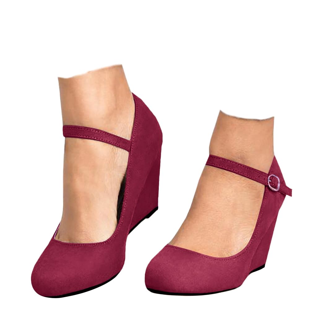 Coutgo Womens Wedge Pumps Elegant Mary Jane Shoes Comfortable Closed Toe Ankle S