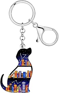 Acrylic Cute Book Lover Bookshelf Dog Keychain Key Ring for Women Girls Dog Lovers Car Key Purse Bag Accessories