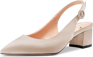 Castamere Women's Block Chunky Low Heel Closed Pointed Toe Slingback Pumps Buckle Cute Dress Office 5CM Heels
