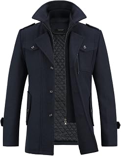YOUTHUP Mens Short Wool Trench Coat Thick Winter Regular Fit Peacoat