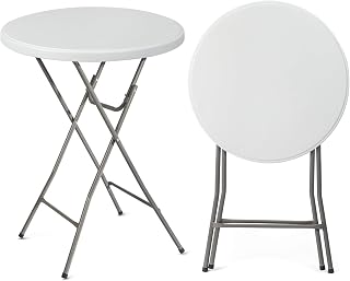VINGLI 32" Plastic Folding Round Table Bar Height, HDPE Matrial with Gray Metal Finish, High Top Table for Outdoor Party, Cafes, Restaurants, Backyard, Dining Room, Wedding Event,1 Pack, White