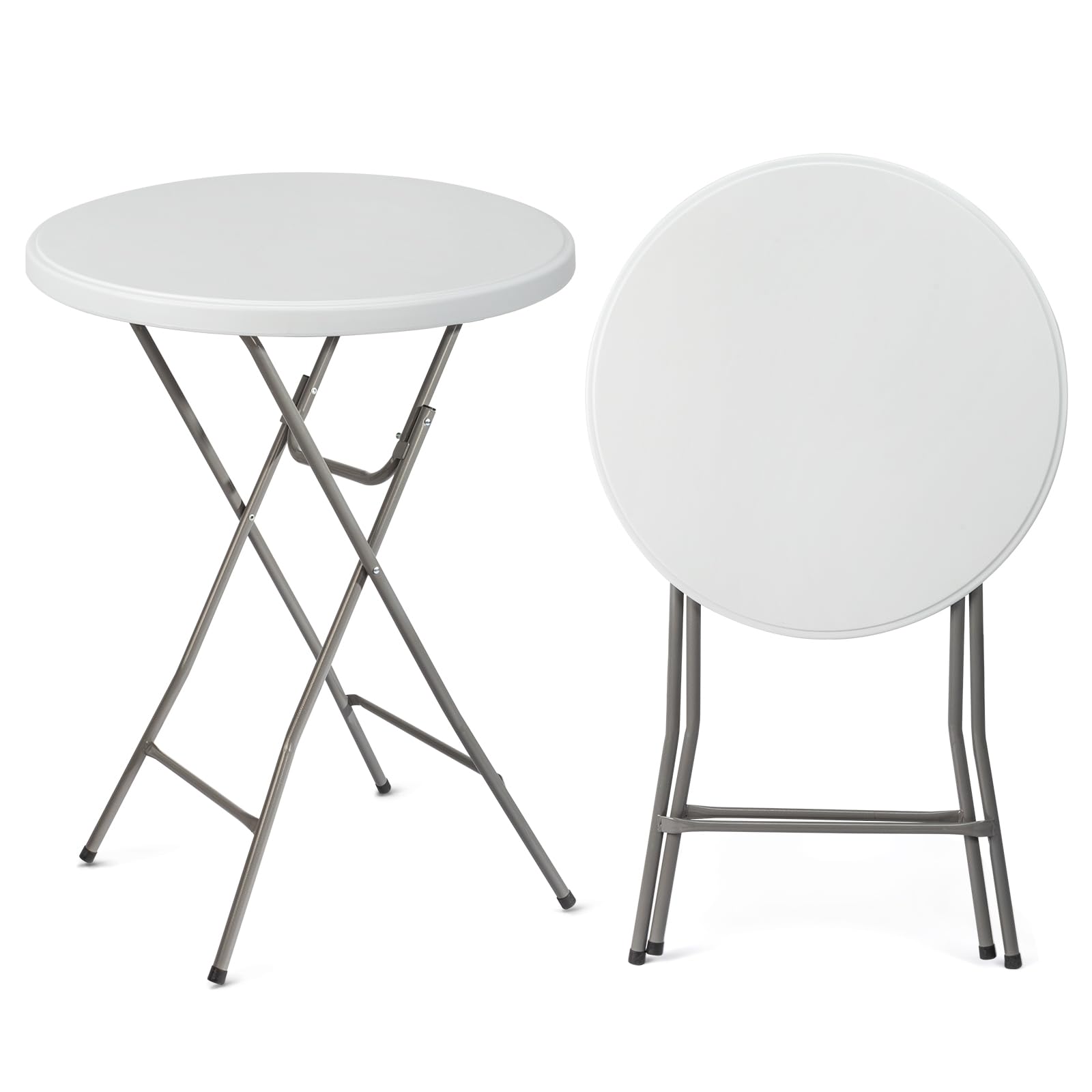 VINGLI 32" Plastic Folding Round Table Bar Height, HDPE Matrial with Gray Metal 