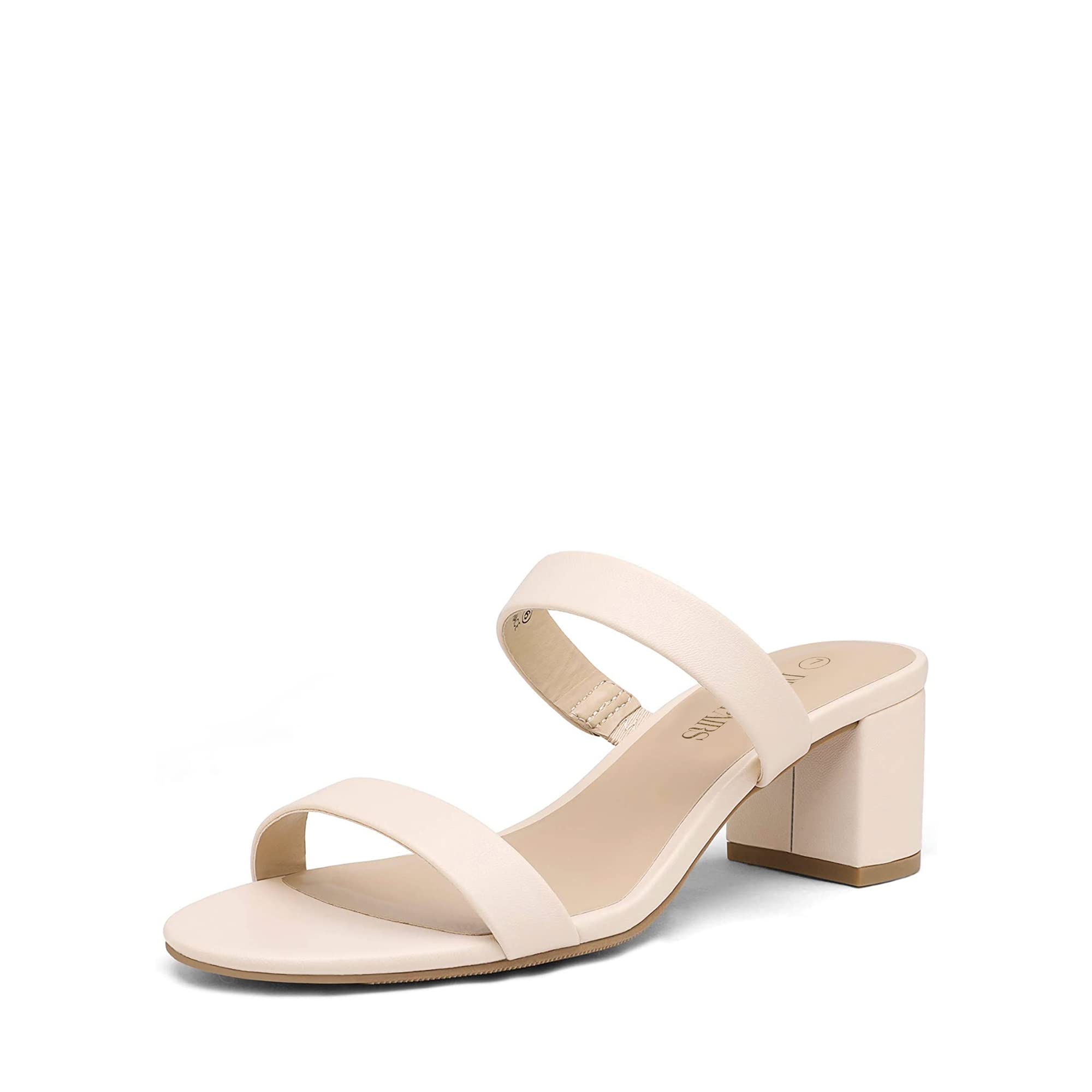 DREAM PAIRS Women's Comfortable Dress Sandal Mid Wide Heel Classic High Heel Rou