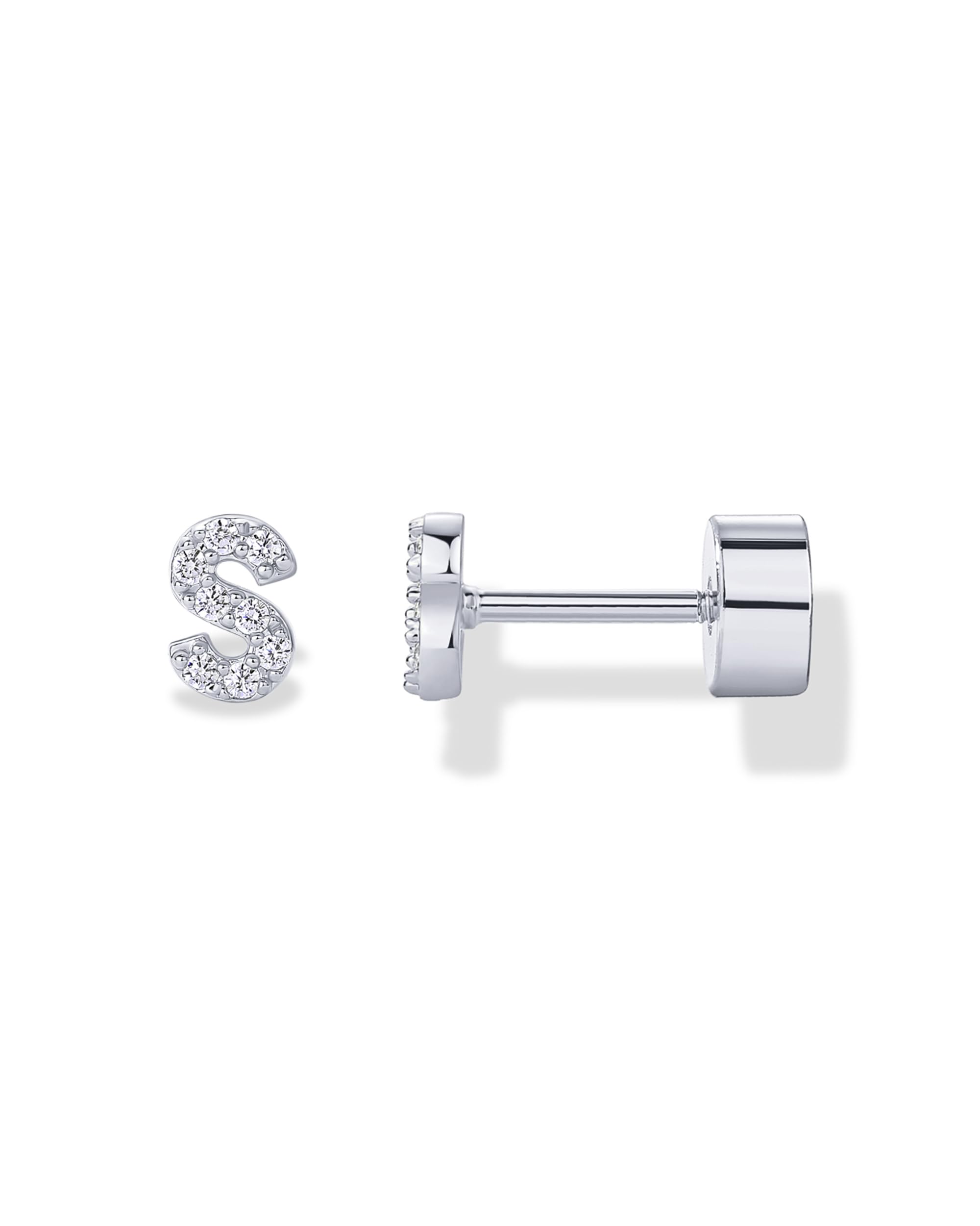 PAVOI 14K Gold Plated Initial Flat Back Earrings for Women, CZ Letter Studs