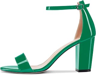 NobleOnly Women's Chunky Wide High Heel Open Toe Sandals Strap Ankle Cute Wedding Dress Clear Shoes