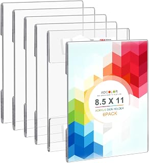 ADColor 6Pack Clear Wall Mount Acrylic Sign Holder 8.5x11 inches, Vertical Plexi Poster Document Flyer Display Holder with Adhesive Tape, Plastic Certificate Ad Picture Frame Set for Door Window