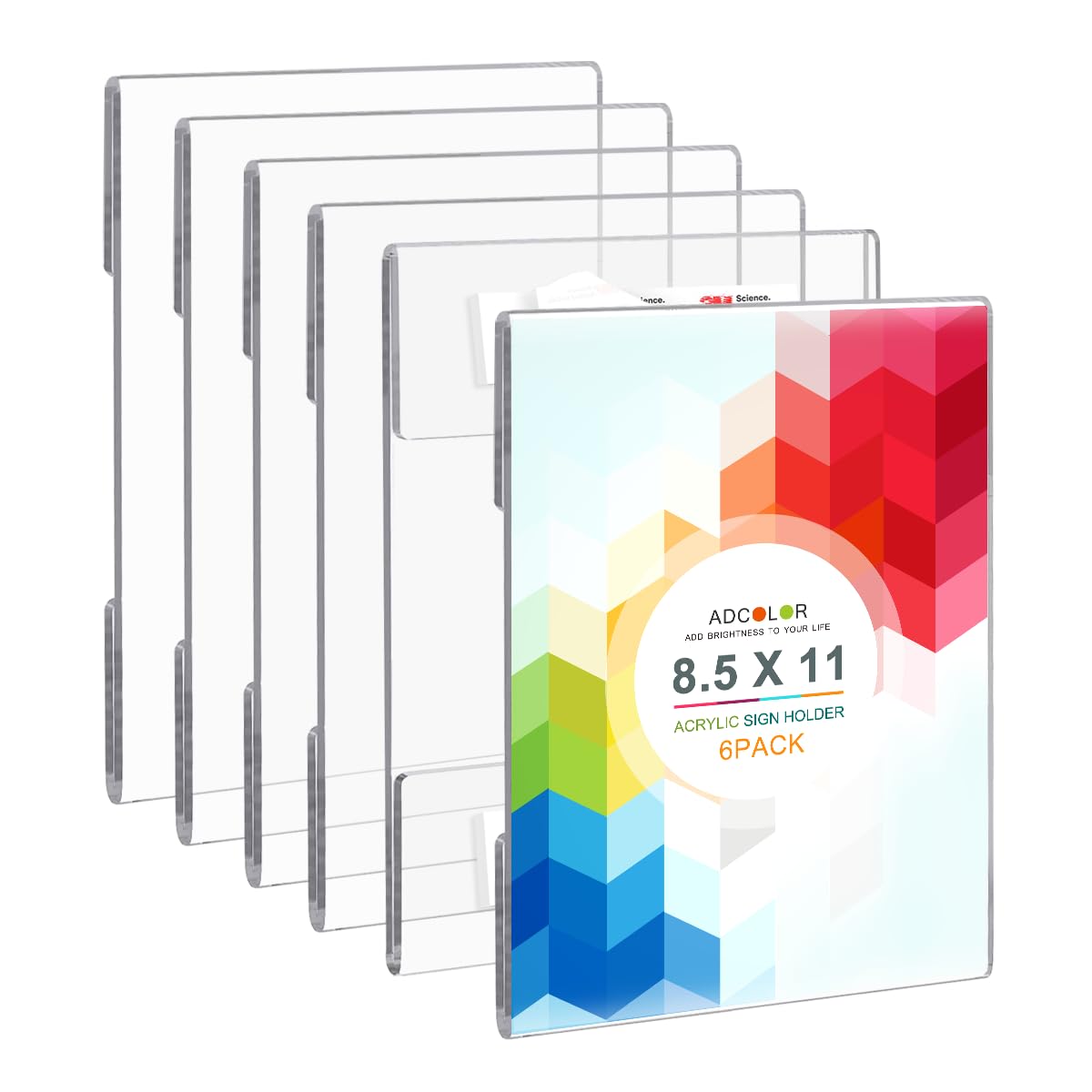 ADColor 6Pack Clear Wall Mount Acrylic Sign Holder 8.5x11 inches, Vertical Plexi