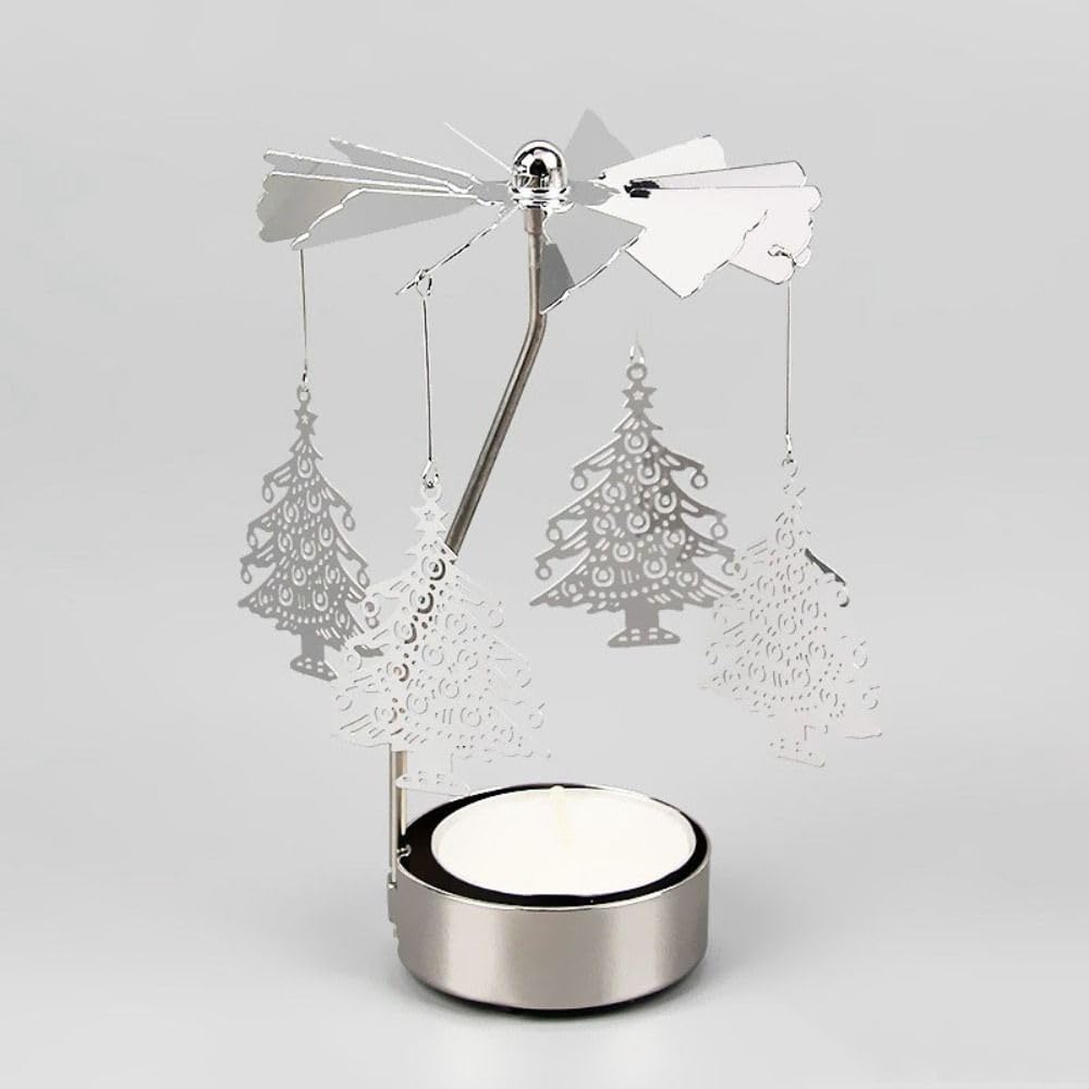 Metal Candle Holder Hollow Metal Table Decoration Rotating Romantic Golden (Silv