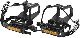 Newsty Bike Pedals with Clips and Straps for Outdoor Cycling and Indoor Stationary Bike 9/16-Inch Spindle Resin/Alloy Bicycle Pedals