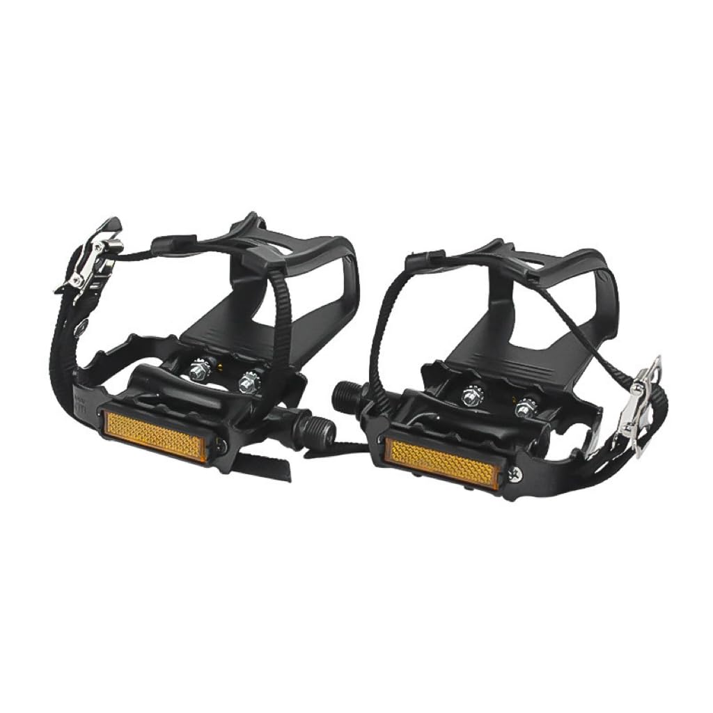 Newsty Bike Pedals with Clips and Straps for Outdoor Cycling and Indoor Stationa
