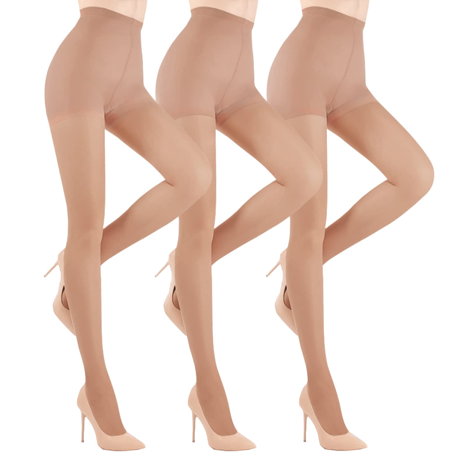 YAGAXI 20D Sheer Tights for Women - 3 Pairs Control Top Tights
