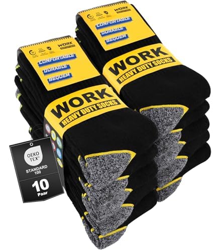Effeet Men's Work Socks Heavy Duty Cushioned Crew Durable 10 Pairs | Reinforced 