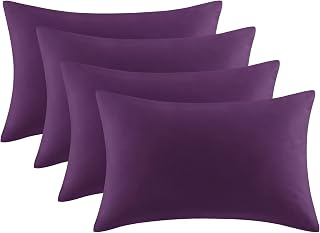 Pillow Cases 4 Pack - Purple Pillowcases Plain Pack of 4, Super Soft Brushed Microfiber Standard Queen Pillow Covers With Envelope Closure, 50x75 cm