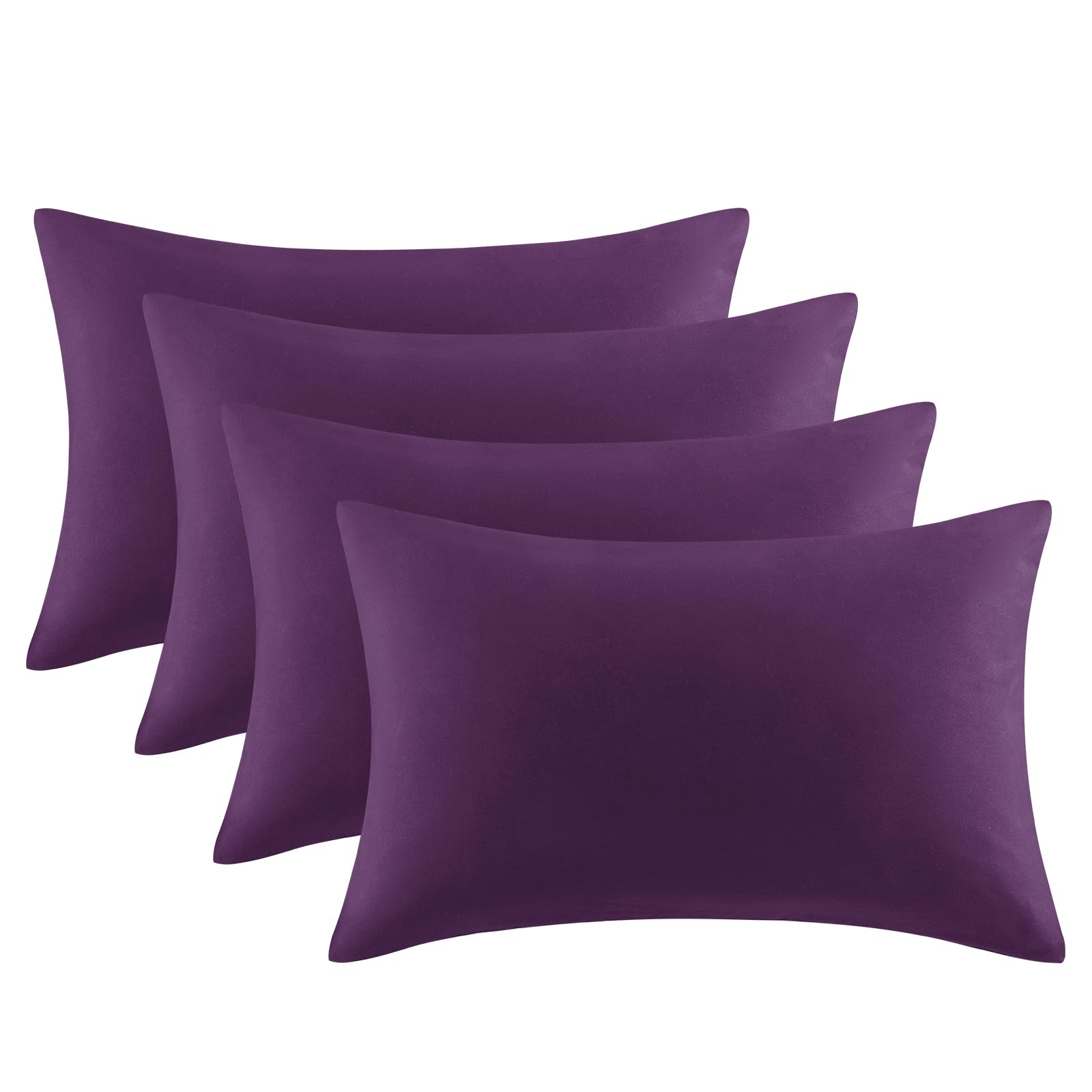Pillow Cases 4 Pack - Purple Pillowcases Plain Pack of 4, Super Soft Brushed Mic