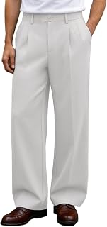 Susclude Mens Casual Dress Pants Old Money Pleated Baggy Wide Leg Slacks Vintage Stylish Relaxed Fit Work Trousers
