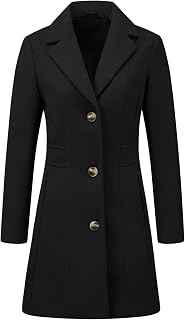 Allegra K Women's Winter Coat Long Single Breasted Notched Lapel Plain Long Classic Coat