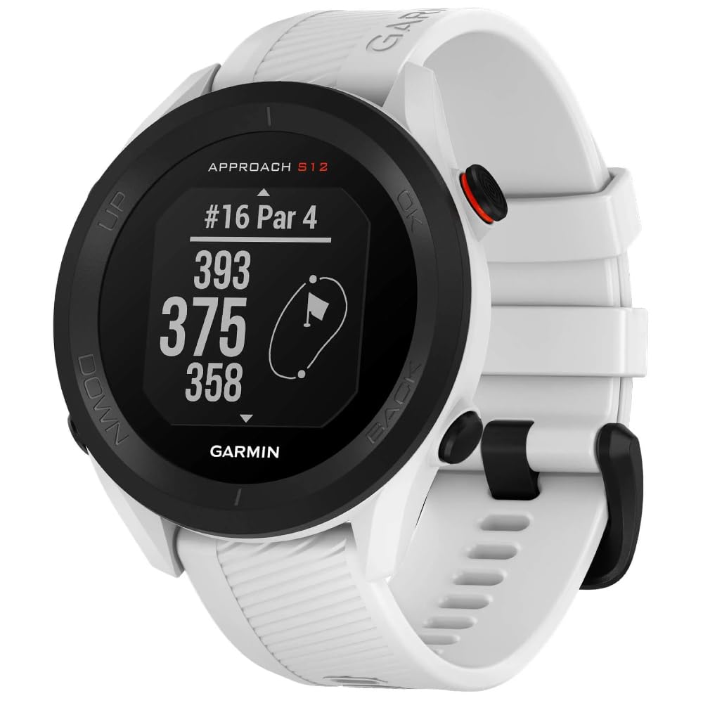 Garmin Approach S12, 44mm Golf GPS watch, White | Essential on course features, 