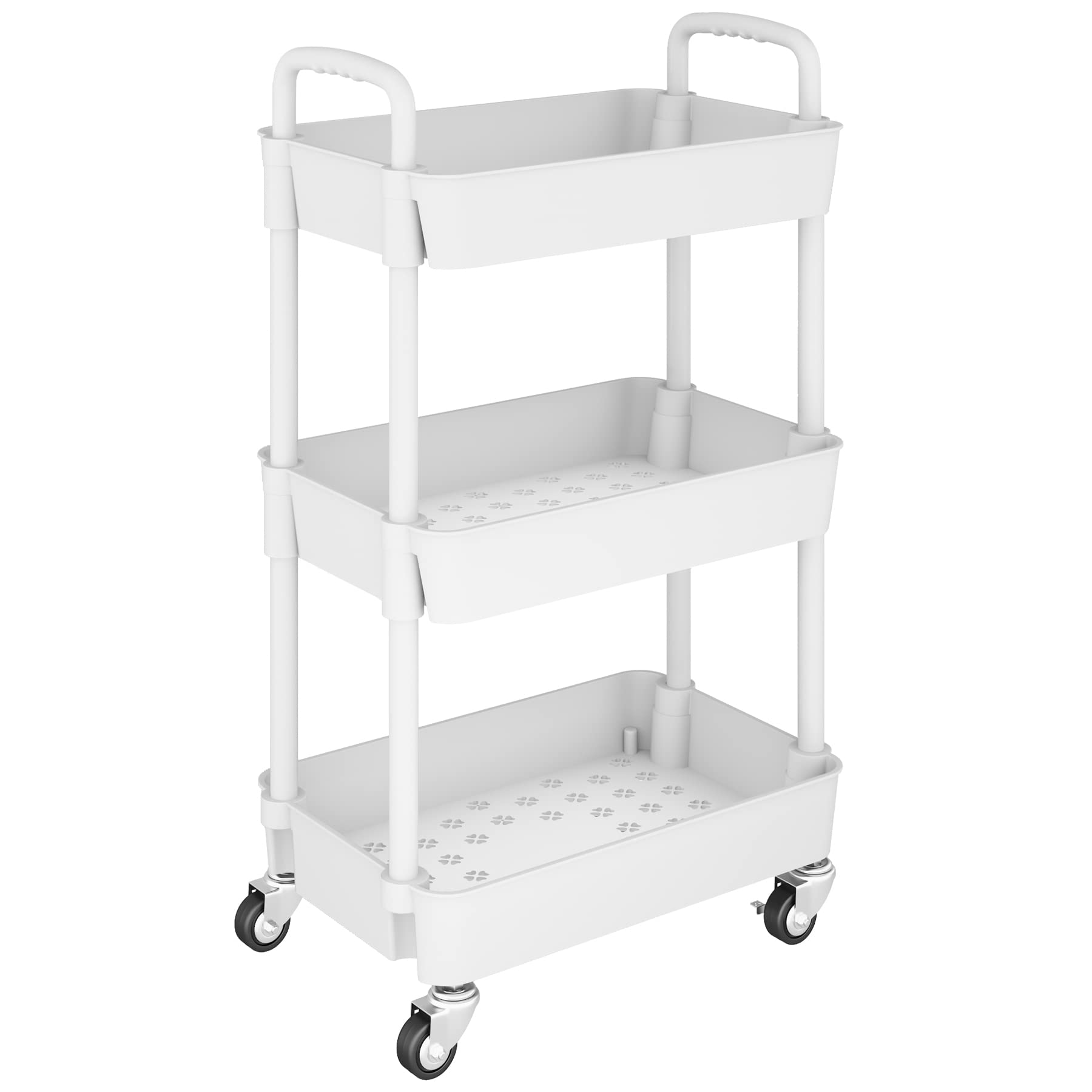 UDEAR 3-Tier Kitchen Rolling Utility Cart,Multifunction Organizer,White | With H