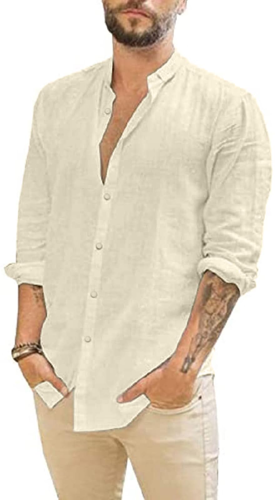Friptspyg Linen Shirts Mens Long Sleeve Button Down Beach Causal Shirts for Men 