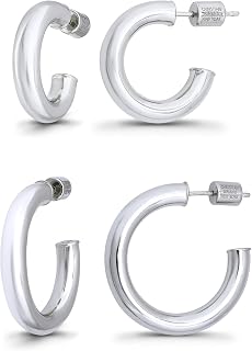 Small Gold Hoop Earrings for Women | 18K Gold Plated Non Tarnish Hoops, Classic Polished Huggie Earrings, 925 Sterling Silver Base, Twist Hoop. (4x20mm & 4x25mm, 3x15mm & 3x20mm)