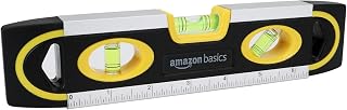 Amazon Basics 9-Inch Magnetic Torpedo Level and Ruler, Easy to Use, 180/90/45 Degree Bubbles, Lightweight, Black