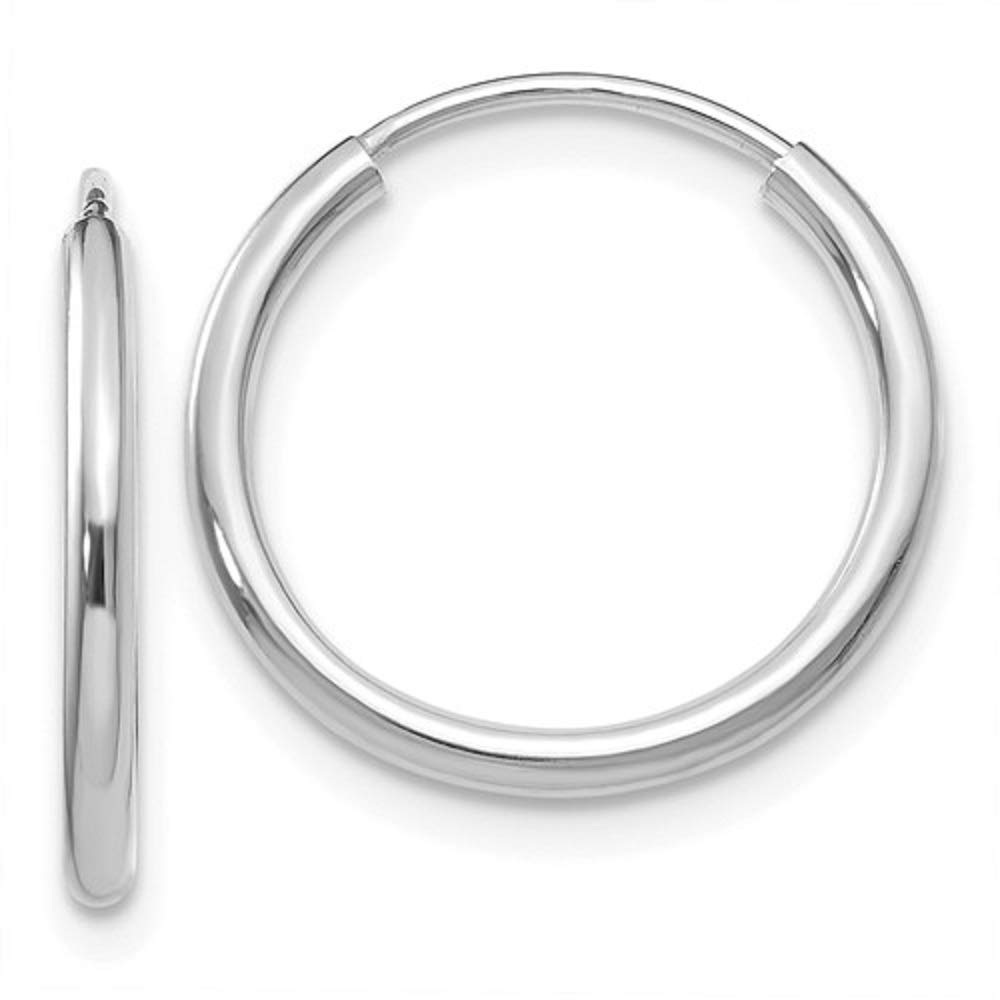 14K White Gold Continuous Endless Hoop Earrings, (1.5mm Tube)