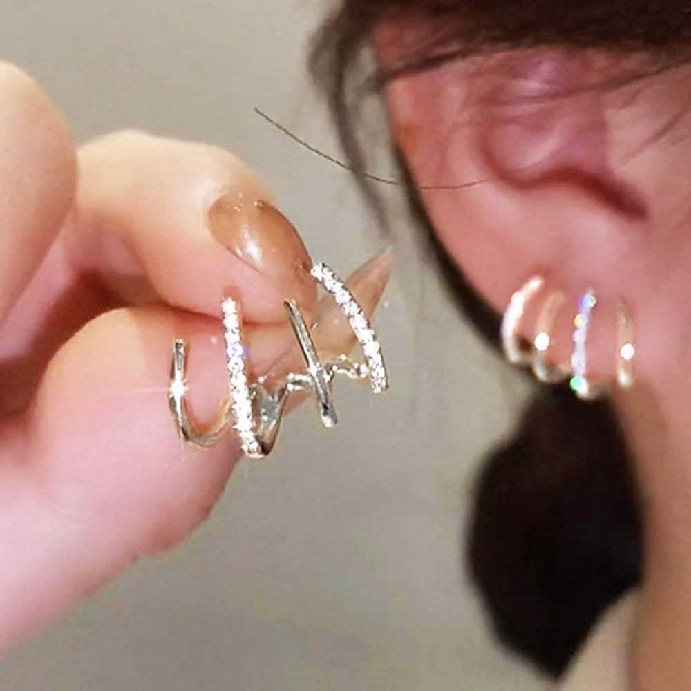 White Gold Plated Cubic Zirconia Inlaid Creative Chic Four Claw Stud Earrings fo