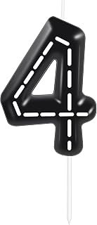 Racing Cars Themed Birthday Candles for Cake, Black and White Stripes Candle, Number 4 Candle Happy Birthday Cake Topper for Boys Girls Racing Car Birthday Party Decorations Supplies Gifts