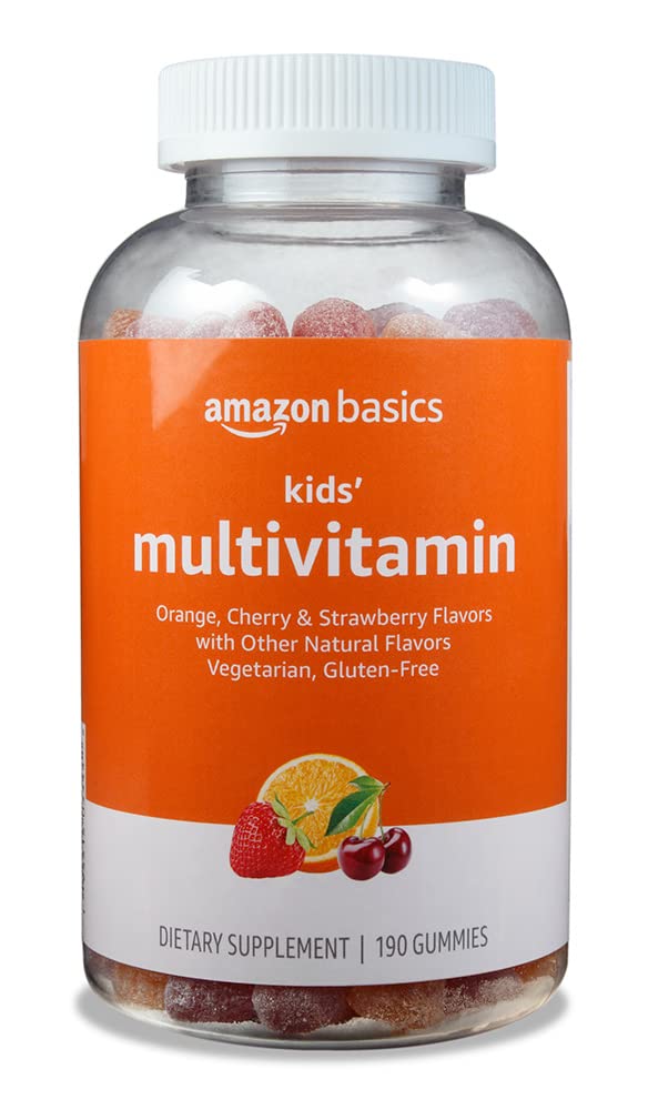 Amazon Basics Kids' Multivitamin Gummies, Cherry, Strawberry & Orange Flavors, 1
