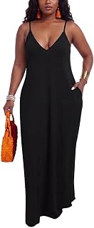 PerZeal Women Sexy Floor Length V Neck Adjustable Spaghetti Strap Sleeveless Colorful Summer Dress Plus Size