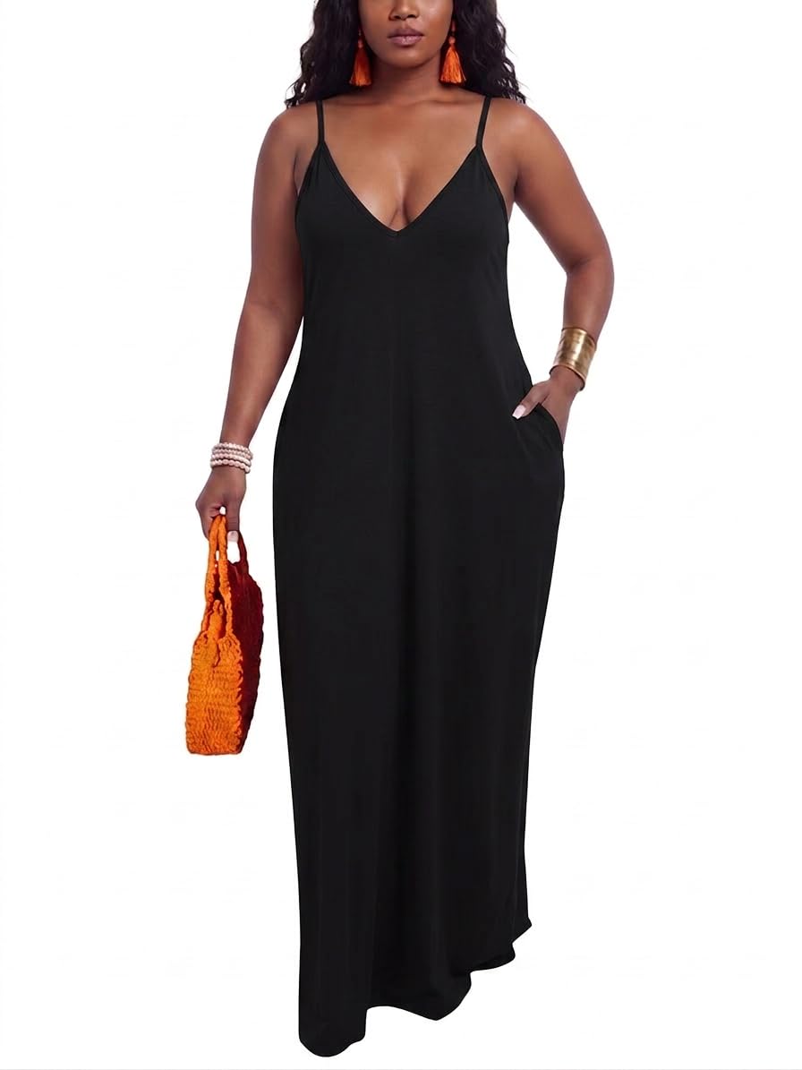 PerZeal Women Sexy Floor Length V Neck Adjustable Spaghetti Strap Sleeveless Col