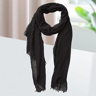 Rough Fringed Scarf - Cotton Linen Blend Shawl for Travel