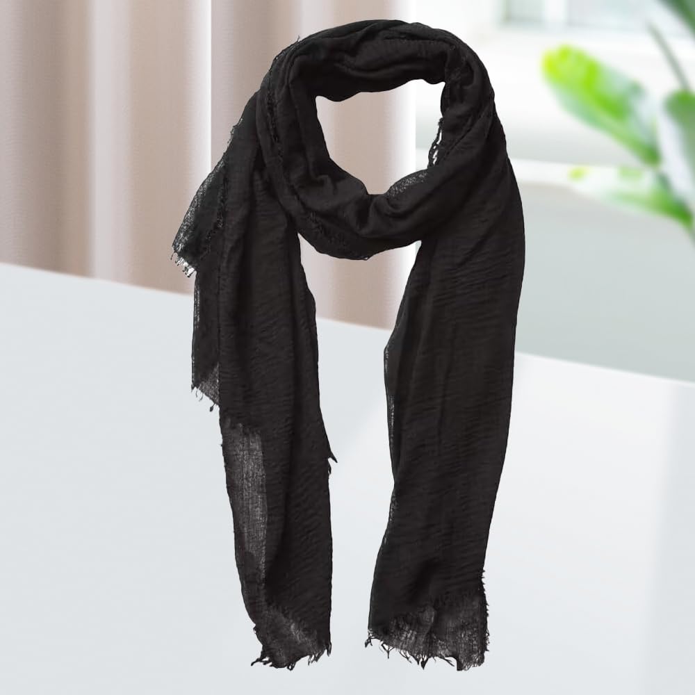 Rough Fringed Scarf - Cotton Linen Blend Shawl for Travel