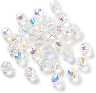 100pcs Electroplated Faceted Round Glass Beads Spacer Beads for Jewelry Making Necklace Bracelet DIY Supplies Clear AB