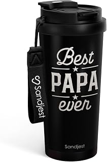 SANDJEST Dad Gift from Son Daughter, Stainless Steel 2-in-1 Lid Coffee Tumbler 18 oz, Best Papa Ever Insulated Travel Mug for Men Fathers Papa Daddy, Gift Idea for Birthday Christmas Fathers Day