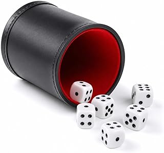 RERIVER Felt Lined PU Leather Dice Cup Set with 6 Dot Dices (Black, Pack of 1)